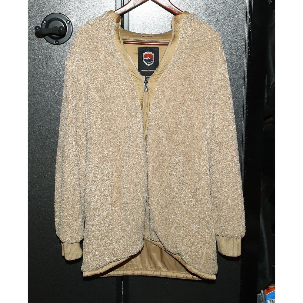 1 Madison Expedition Sherpa Jacket, Full Zip, Hood, Beige, Size XL - Picture 1 of 3